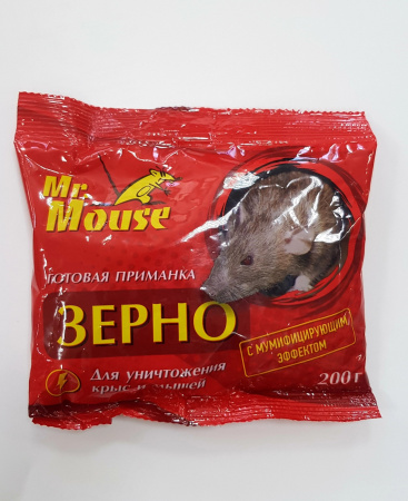 Зерно-приманка от грызунов 200г пакет Mr.MOUSE от интернет-магазина santehnicplus.ru 